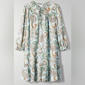 Aritzia Wilfred Amandine Mini Peasant Dress Paisley Print Chiffon Ruffle Medium